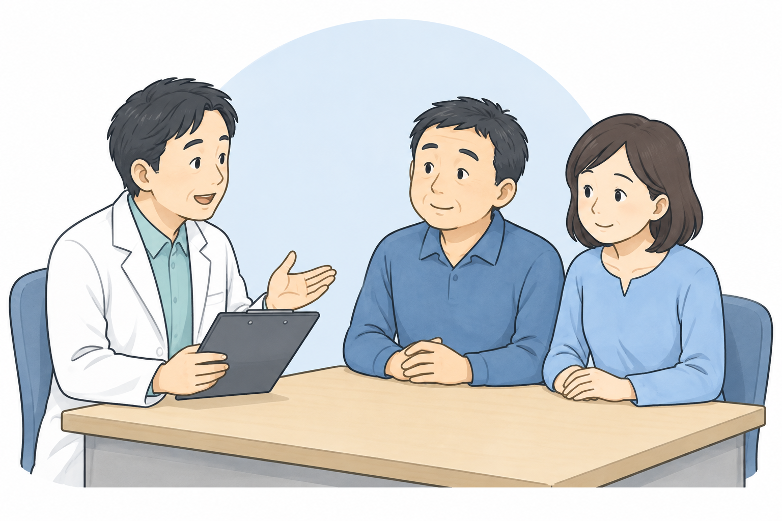 夫婦が医師に睡眠の悩みを相談するイラスト