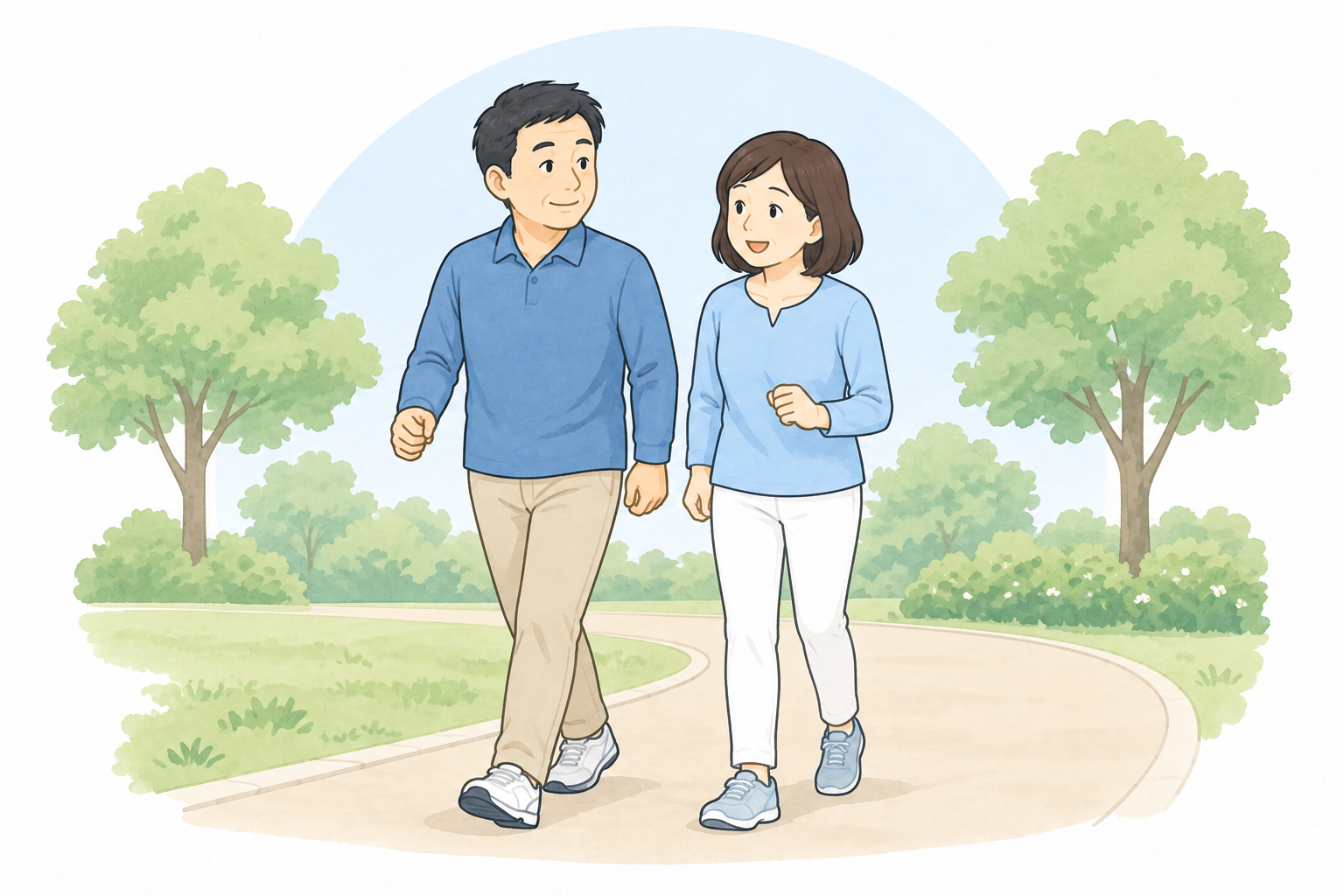 無理のないペースで散歩を楽しむ夫婦